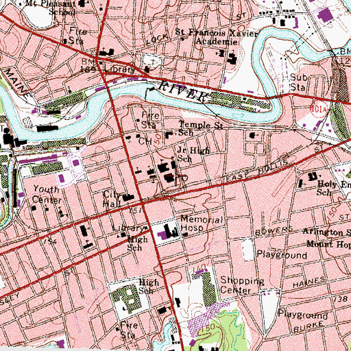 Topographic Map of Nashua Post Office, NH