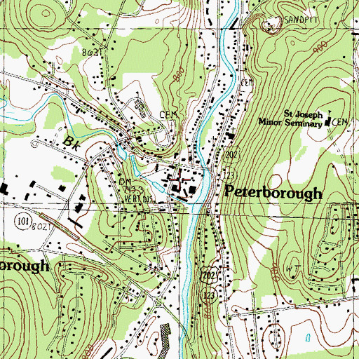 Topographic Map of Peterborough Historical Society Building, NH