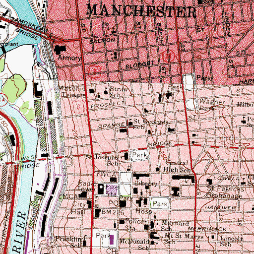 Topographic Map of Saint Josephs Cathedral, NH