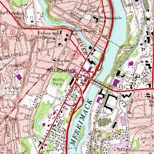 Topographic Map of Second Street Shoppes Shopping Center, NH