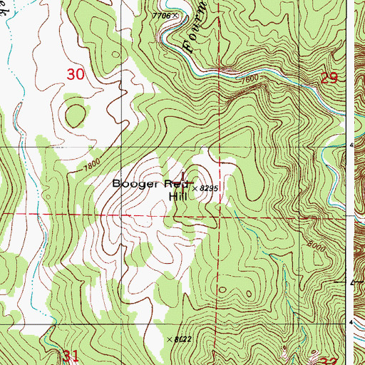 Topographic Map of Booger Red Hill, CO
