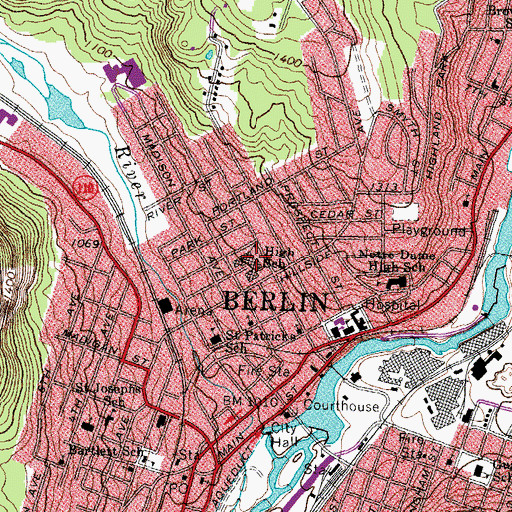 Topographic Map of Berlin Junior High School, NH