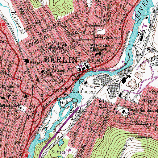 Topographic Map of Berlin Public Library, NH