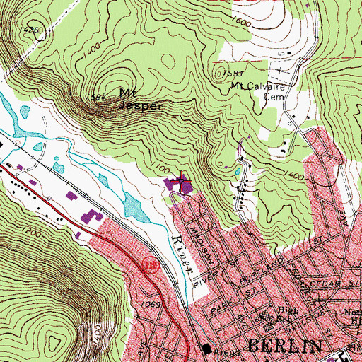 Topographic Map of Berlin Senior High School, NH