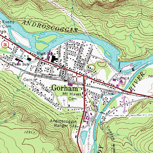 Topographic Map of Gorham Common, NH