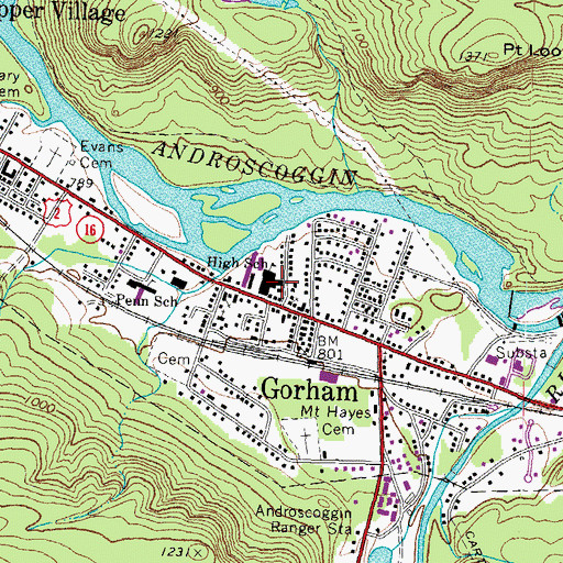 Topographic Map of Gorham Middle School, NH