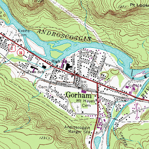 Topographic Map of Gorham Public Library, NH