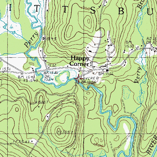 Topographic Map of Happy Corner Bridge, NH