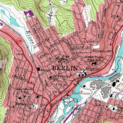 Topographic Map of Hillside Elementary School, NH