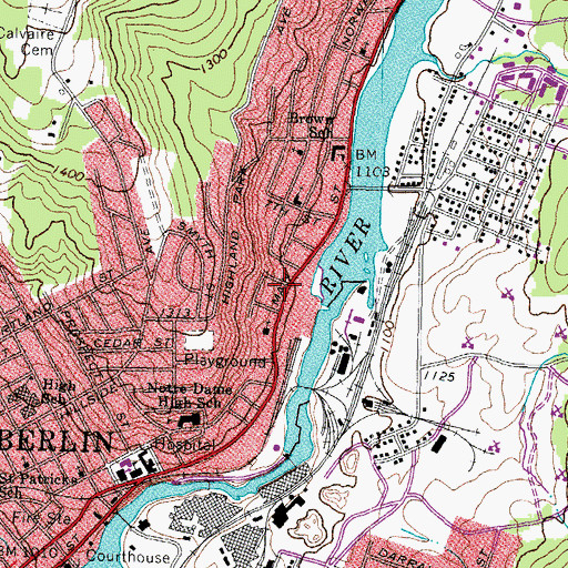 Topographic Map of Northern Forest Heritage Park Headquarters, NH