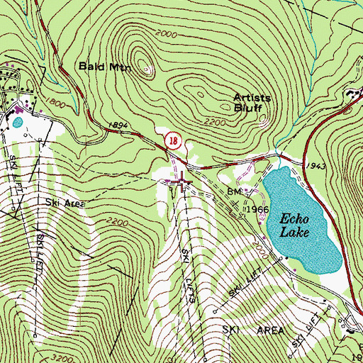 Topographic Map of Cannon Mountain Ski Area, NH