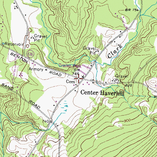 Topographic Map of Center Haverhill Cemetery, NH