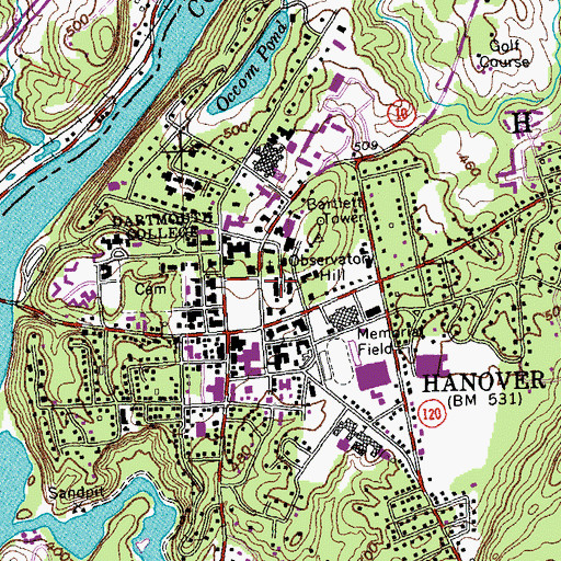Topographic Map of Dartmouth Hall, NH