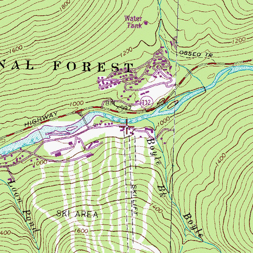 Topographic Map of Loon Mountain Ski Area, NH