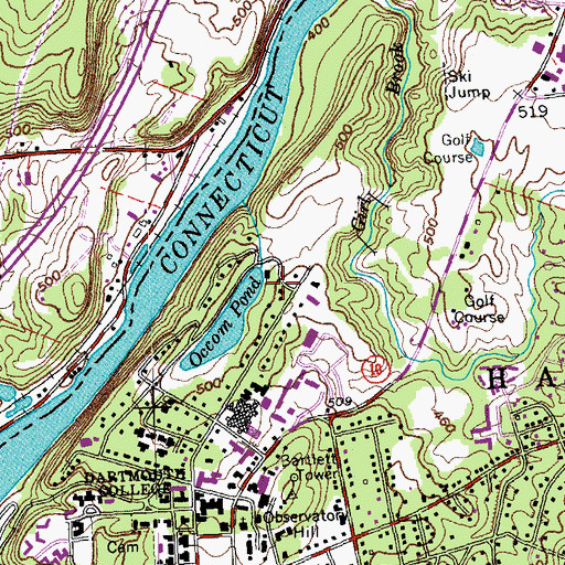 Topographic Map of Occom Ski and Skate Center, NH