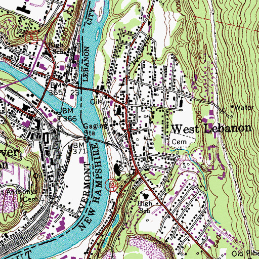 Topographic Map of Lebanon Fire Department Station 2, NH