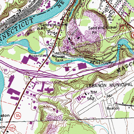 Topographic Map of West Lebanon Post Office, NH