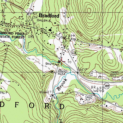 Topographic Map of Bemet Bridge, NH