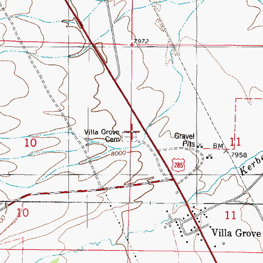 Topographic Map of Villa Grove Cemetery, CO