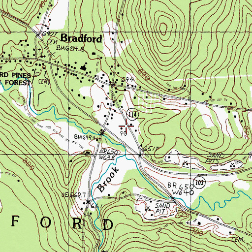Topographic Map of Bradford Post Office, NH