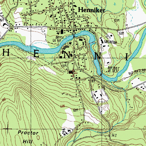 Topographic Map of Henniker Town Hall, NH