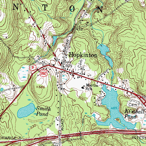 Topographic Map of Hopkinton Town Hall, NH