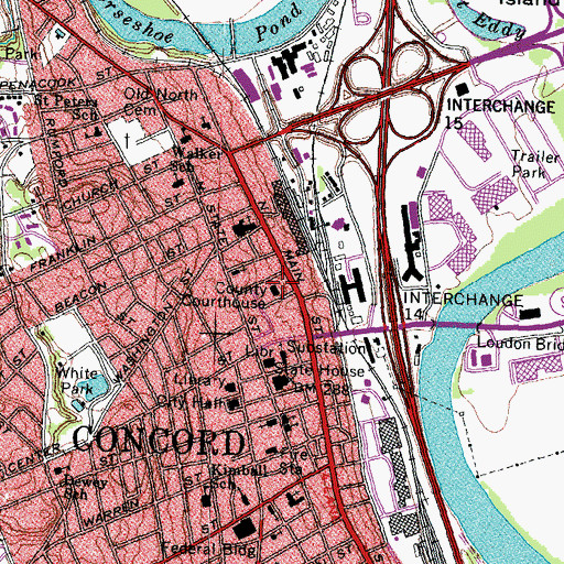 Topographic Map of Merrimack County Courthouse, NH