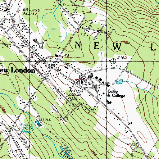 Topographic Map of New London Town Hall, NH