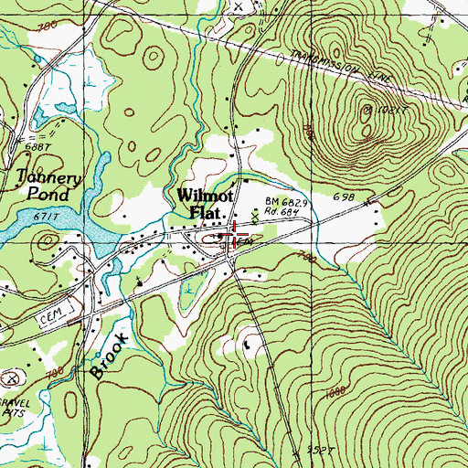 Topographic Map of Wilmot Flat Baptist Church, NH