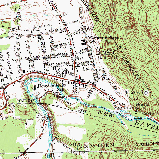 Topographic Map of Bristol Downtown Historic District, VT