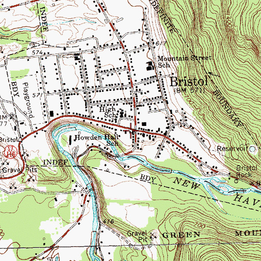 Topographic Map of Bristol Post Office, VT
