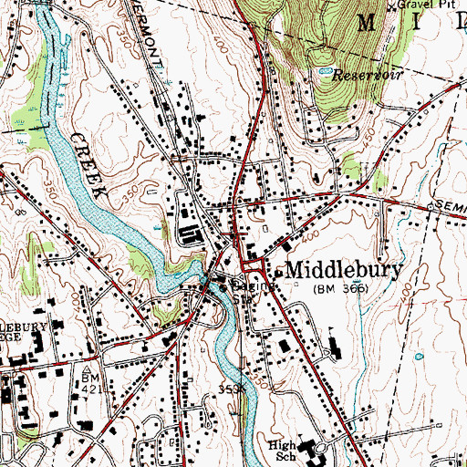 Topographic Map of Congregational Church of Middlebury, VT