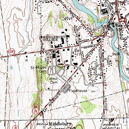 Topographic Map of Middlebury College Center for the Arts, VT