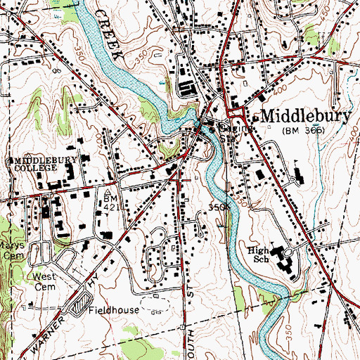 Topographic Map of Middlebury Town Hall, VT