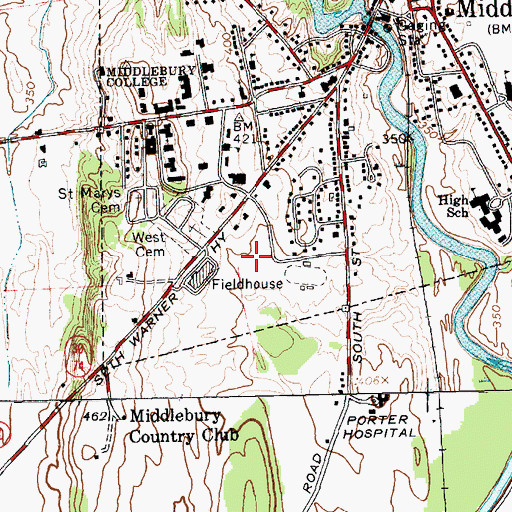 Topographic Map of Ralph Myhre Golf Course of Middlebury College, VT