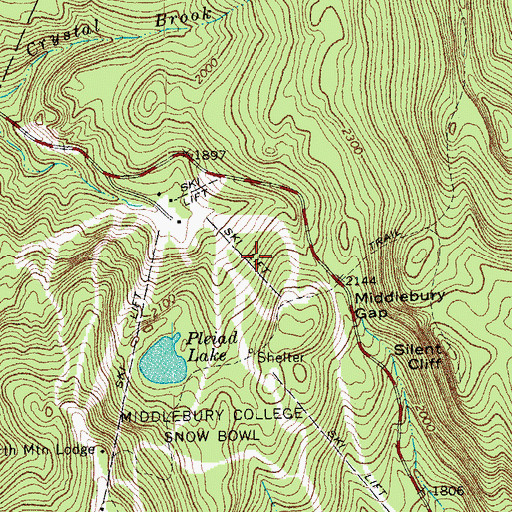 Topographic Map of Rikert Ski Touring Center Bread Loaf Campus, VT
