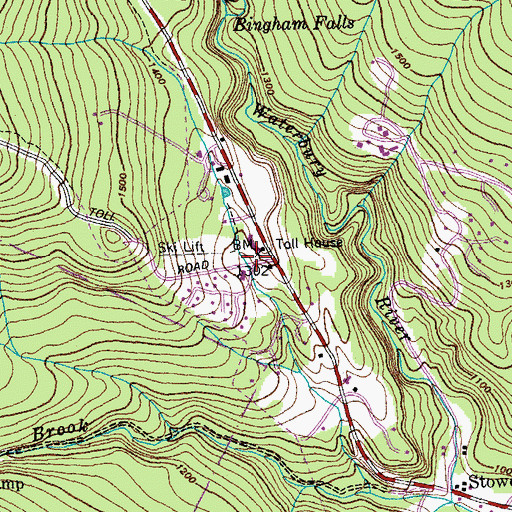 Topographic Map of Mount Mansfield Ski Touring Center, VT