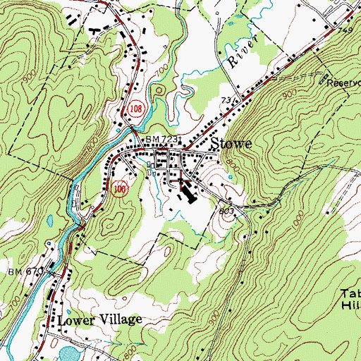 Topographic Map of Old Stowe High School (historical), VT
