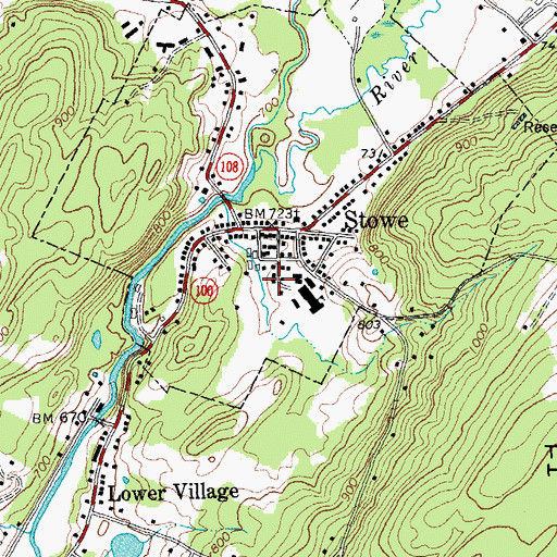 Topographic Map of Stowe Post Office, VT