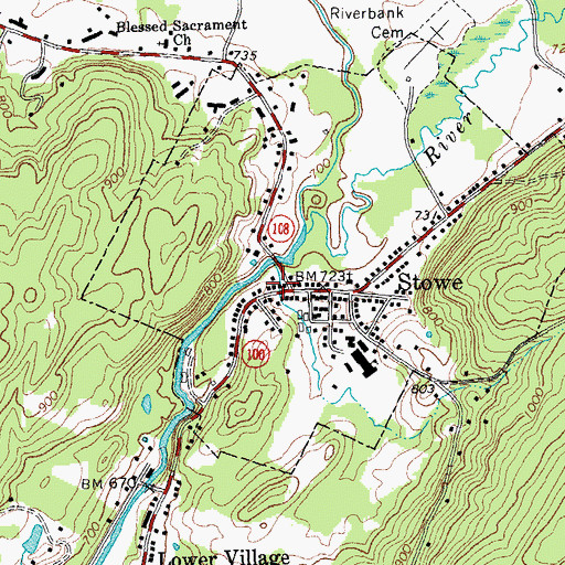 Topographic Map of Stowe Village Municipal Offices, VT