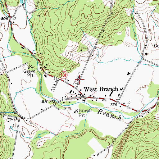 Topographic Map of West Branch Cemetery, VT