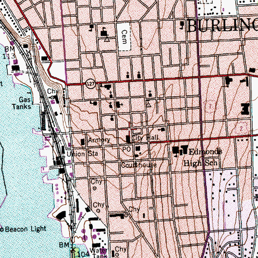 Topographic Map of Burlington City Hall, VT