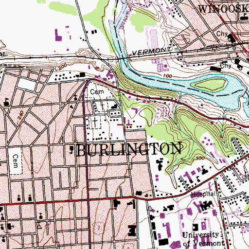 Topographic Map of Burlington Friends Meeting House, VT
