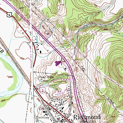 Topographic Map of Camels Hump Middle School, VT