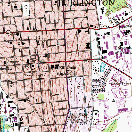Topographic Map of Champlain College, VT