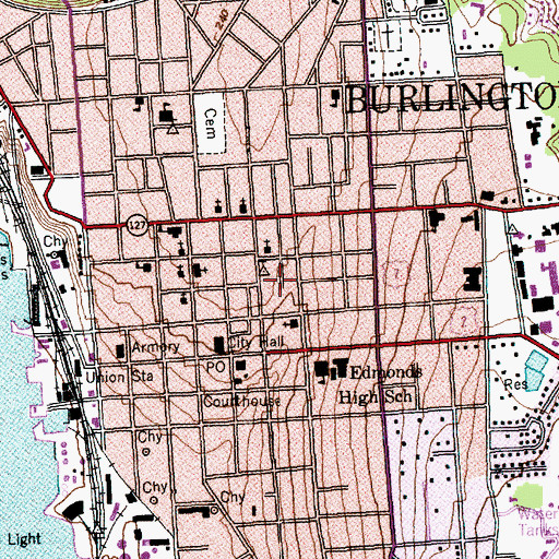 Topographic Map of Church Street Marketplace Shopping Center, VT