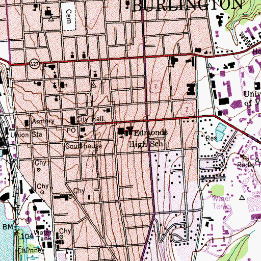 Topographic Map of Edmunds Elementary School, VT