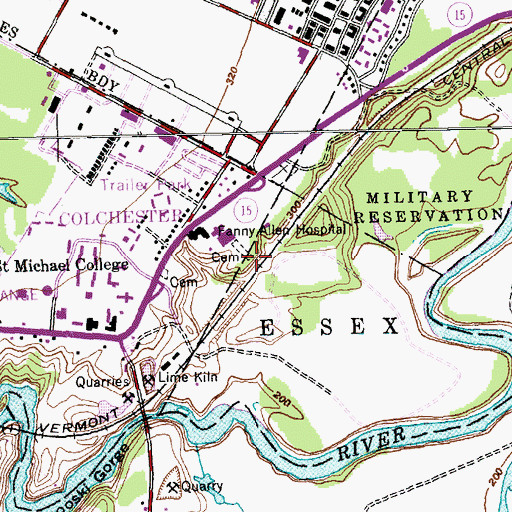 Topographic Map of Fanny Allen Cemetery, VT