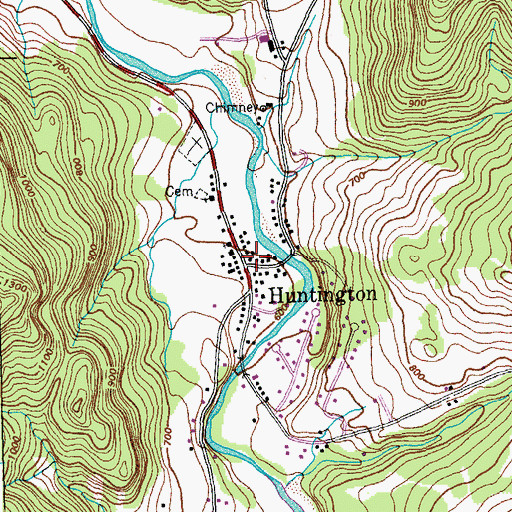 Topographic Map of Huntington Post Office, VT