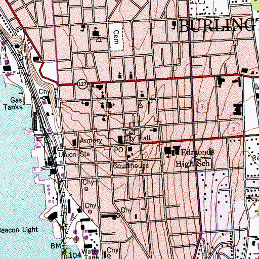 Topographic Map of Main Street-College Street Historic District, VT